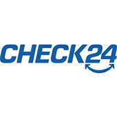 Als Logo der Referenzen bei CHECK24, ist ein einfarbiges Logo zu sehen.