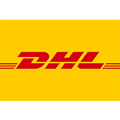 Als Logo der Referenzen bei DHL, ist ein zweifarbiges Logo zu sehen.