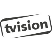 Als Logo der Referenzen bei tvision, ist ein dreifarbiges Logo zu sehen.